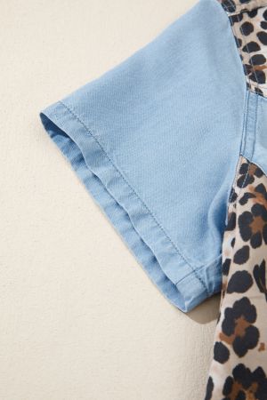 Women's Denim Dress with Leopard Print Panels