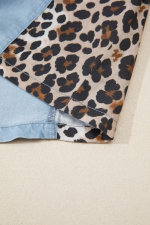 Women's Denim Dress with Leopard Print Panels