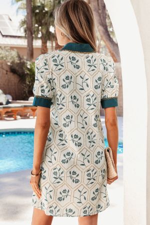 Women's Floral Print Dress with Button Neckline