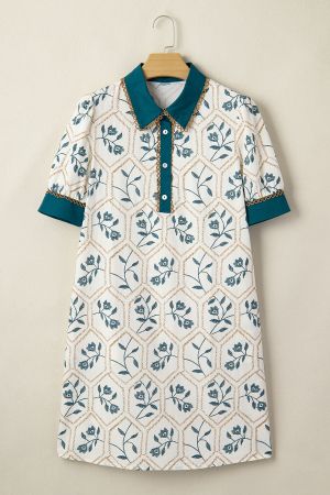 Women's Floral Print Dress with Button Neckline