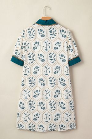 Women's Floral Print Dress with Button Neckline
