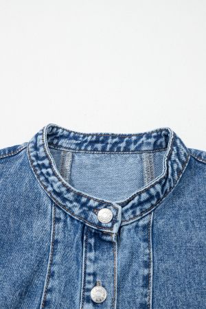 Women's Sleeveless Denim Dress with Buttons and Western Style