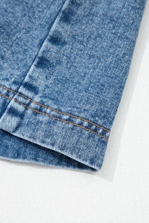 Women's Sleeveless Denim Dress with Buttons and Western Style