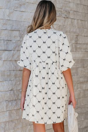 Women's Bow Print Dress with Relaxed Flowy Fit