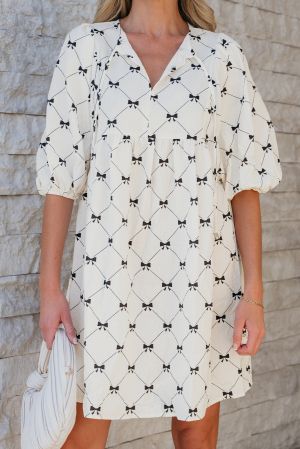 Women's Bow Print Dress with Relaxed Flowy Fit