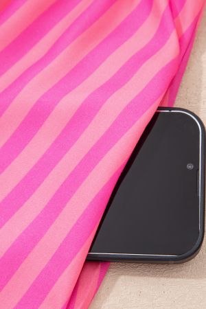 Women's Pink Striped Dress with Decorative Bows and Relaxed Fit