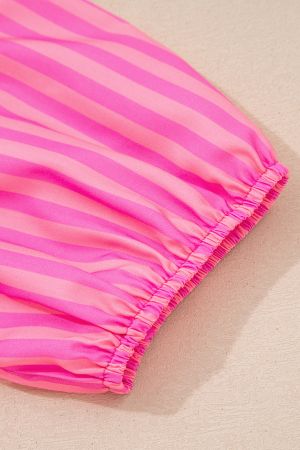 Women's Pink Striped Dress with Decorative Bows and Relaxed Fit