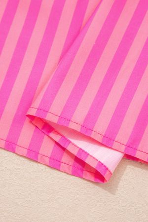 Women's Pink Striped Dress with Decorative Bows and Relaxed Fit