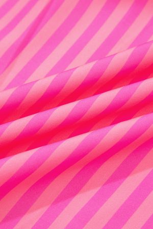 Women's Pink Striped Dress with Decorative Bows and Relaxed Fit