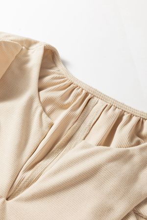 Women's Beige Loose Fit Dress with Pockets and Decorative Details