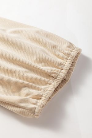 Women's Beige Loose Fit Dress with Pockets and Decorative Details