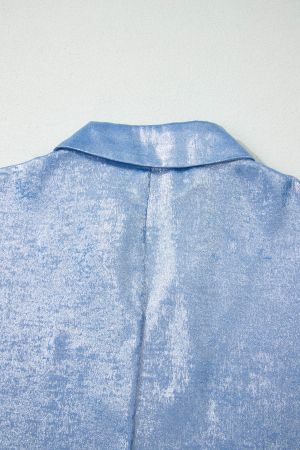 Women's Light Blue Shimmer Blouse with V-Neck