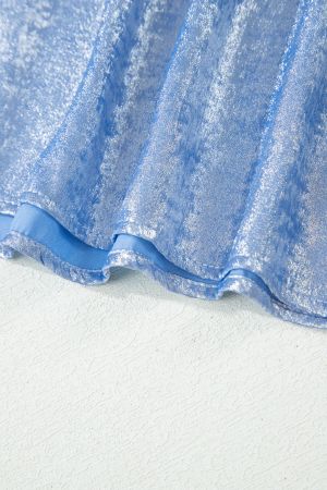Women's Light Blue Shimmer Blouse with V-Neck