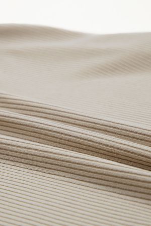 Women's Beige Ribbed Dress with Denim Details