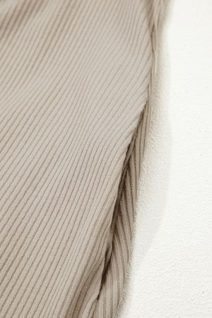 Women's Beige Ribbed Dress with Denim Details