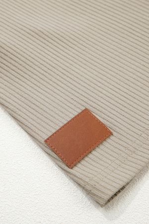 Women's Beige Ribbed Dress with Denim Details