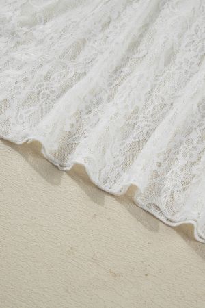 Women's White Long Lace Skirt with Floral Pattern