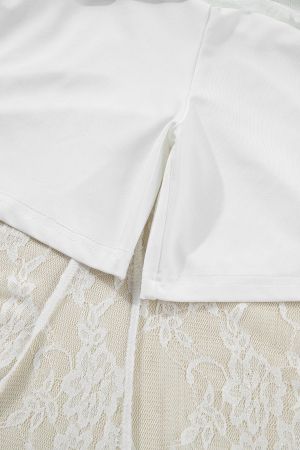 Women's White Long Lace Skirt with Floral Pattern
