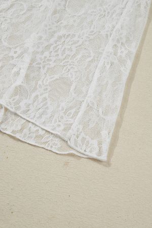 Women's White Long Lace Skirt with Floral Pattern