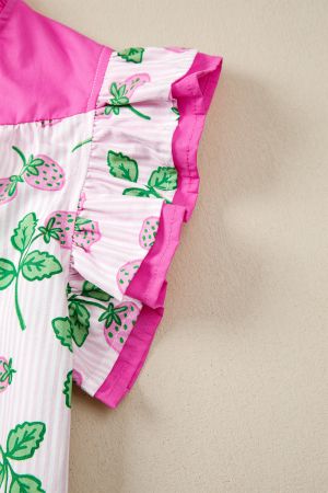 Women's Strawberry Print Blouse with Pink Accents