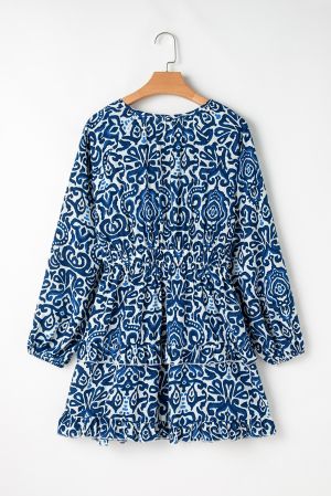Women's Blue and White Print Dress with Relaxed Fit