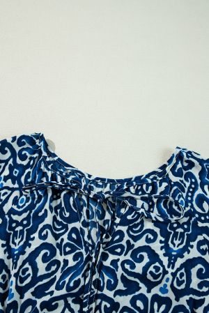 Women's Blue and White Print Dress with Relaxed Fit