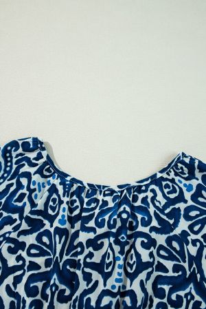 Women's Blue and White Print Dress with Relaxed Fit