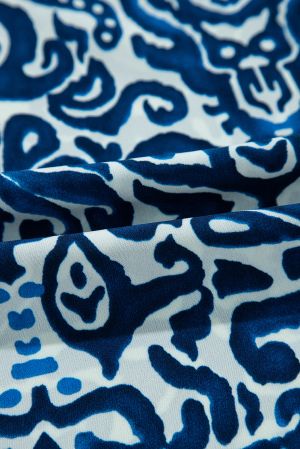 Women's Blue and White Print Dress with Relaxed Fit