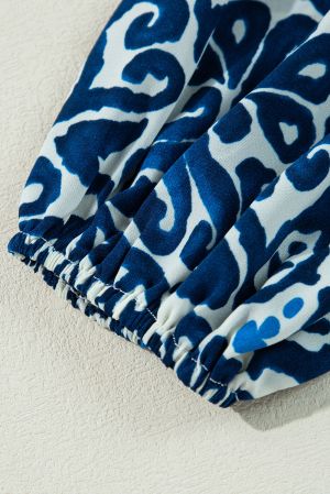 Women's Blue and White Print Dress with Relaxed Fit