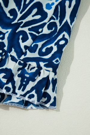 Women's Blue and White Print Dress with Relaxed Fit