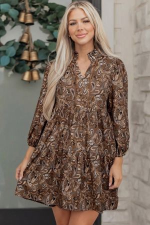 Women's Brown Paisley Print Cotton Dress
