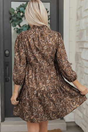 Women's Brown Paisley Print Cotton Dress