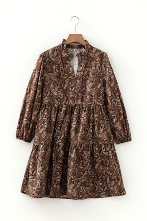Women's Brown Paisley Print Cotton Dress