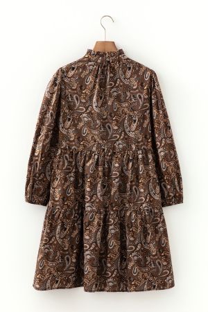 Women's Brown Paisley Print Cotton Dress