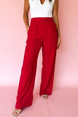 Women's High Waist Red Wide Leg Pants