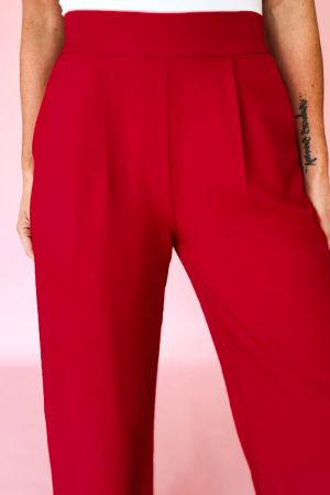Women's High Waist Red Wide Leg Pants