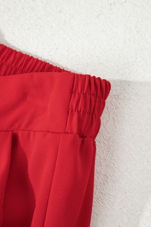 Women's High Waist Red Wide Leg Pants