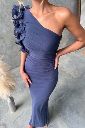 Women's Navy One-Shoulder Maxi Dress