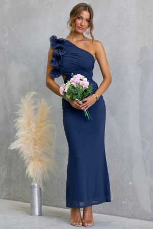 Women's Navy One-Shoulder Maxi Dress