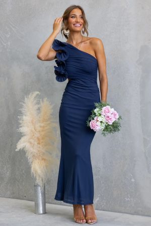 Women's Navy One-Shoulder Maxi Dress