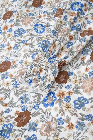 Women's Floral Blouse with Checkered Details and Long Sleeves