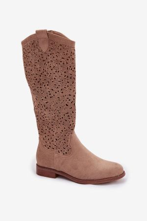 Women's Faux Suede Knee-High Boots with Cutout Design