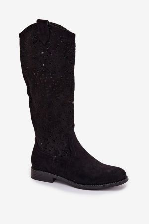 Women's Faux Suede Knee-High Boots with Cutout Design