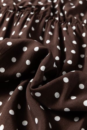 Women's Brown Polka Dot Wrap Dress with Long Sleeves