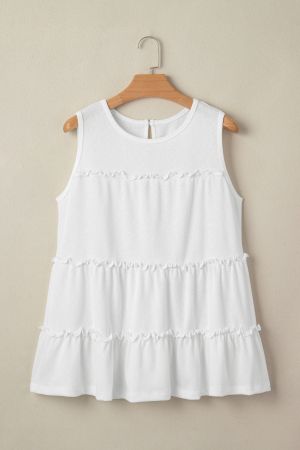 Women's Relaxed White Sleeveless Top with Ruffles