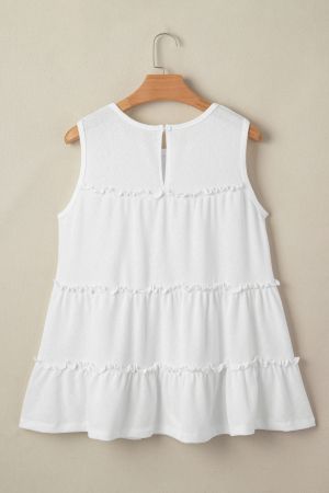Women's Relaxed White Sleeveless Top with Ruffles