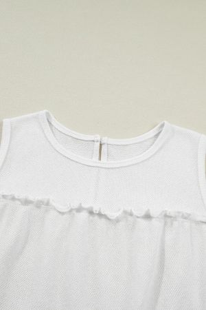 Women's Relaxed White Sleeveless Top with Ruffles
