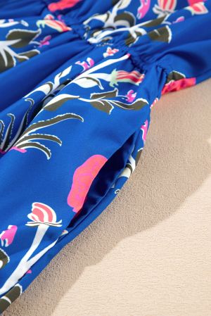 Women’s Blue Floral Print Maxi Dress with V-Neck