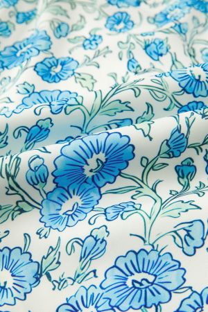 Women’s White and Blue Floral Dress with Bow Tie Straps