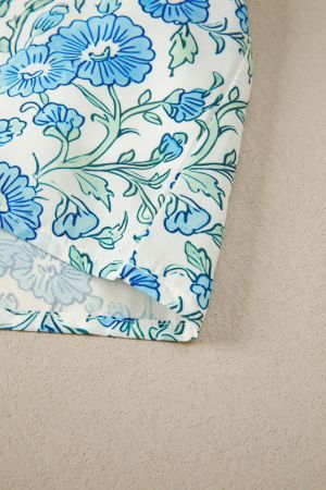 Women’s White and Blue Floral Dress with Bow Tie Straps